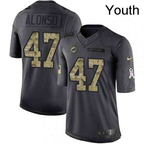 Youth Nike Miami Dolphins 47 Kiko Alonso Limited Black 2016 Salute to Service NFL Jersey